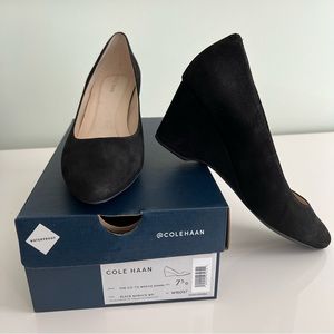 NIB Cole Haan Go To Wedge 60MM, Size 7.5, Black Waterproof Nubuk